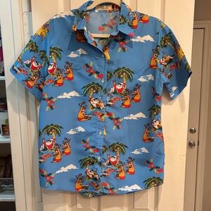 Santa Claus Ugly Hawaiian Christmas Button Down Women’s Shirt - Large